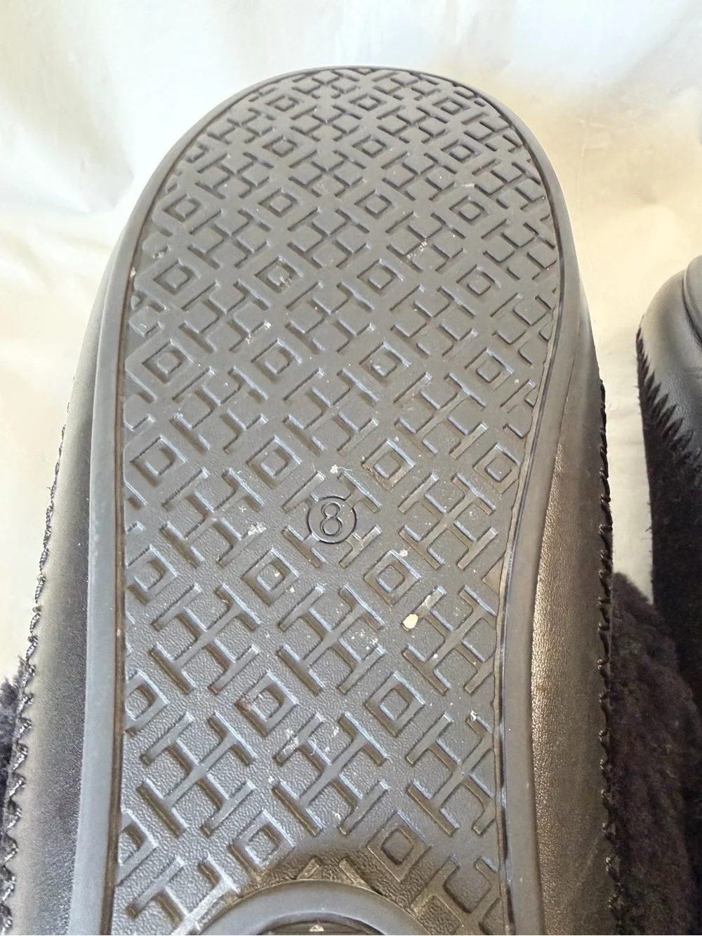 TORY BURCH Black Logo Coley Shearling Slippers Size 8